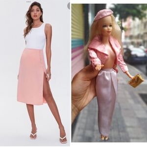 ModCloth Barbie Pink Button Midi Skirt